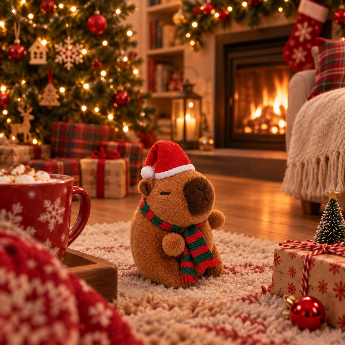 Christmas Capybaras Plushie with Santa Hat and Scarf