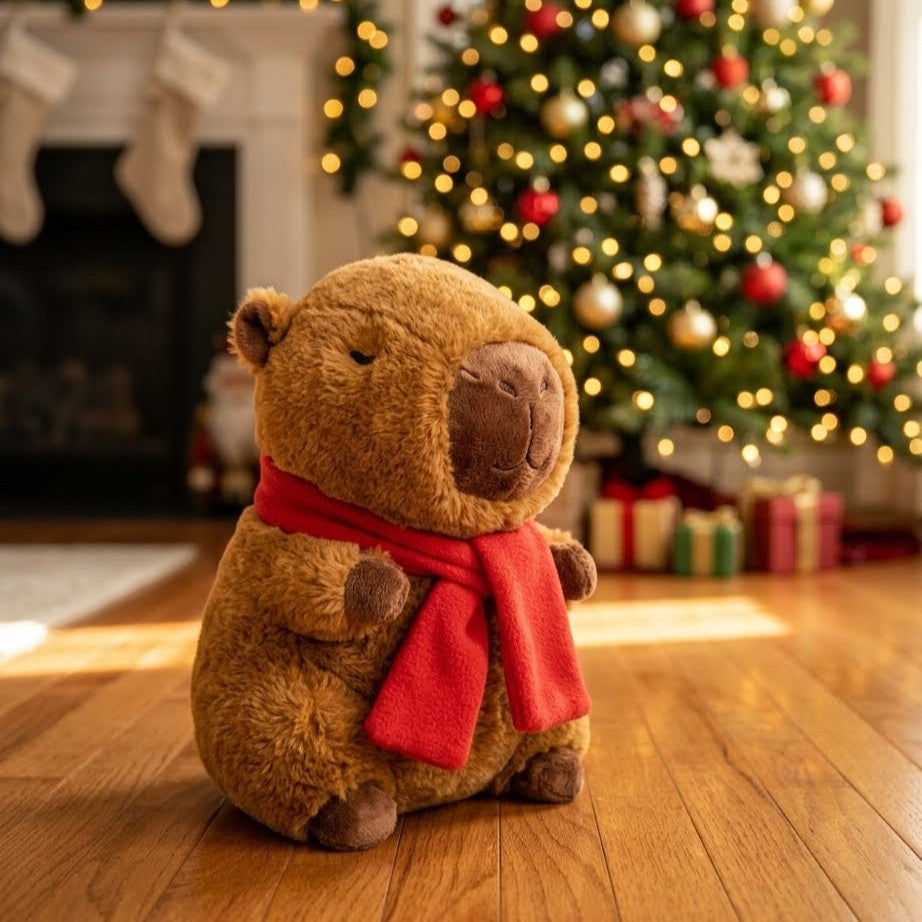 Christmas Capybara with Red Scarf