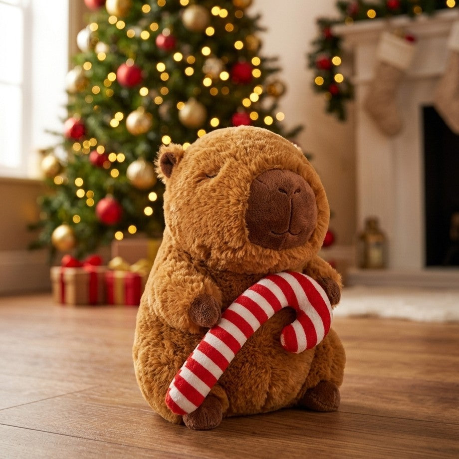 Christmas Capybara Candy Cane Plushie – 19cm Soft Toy